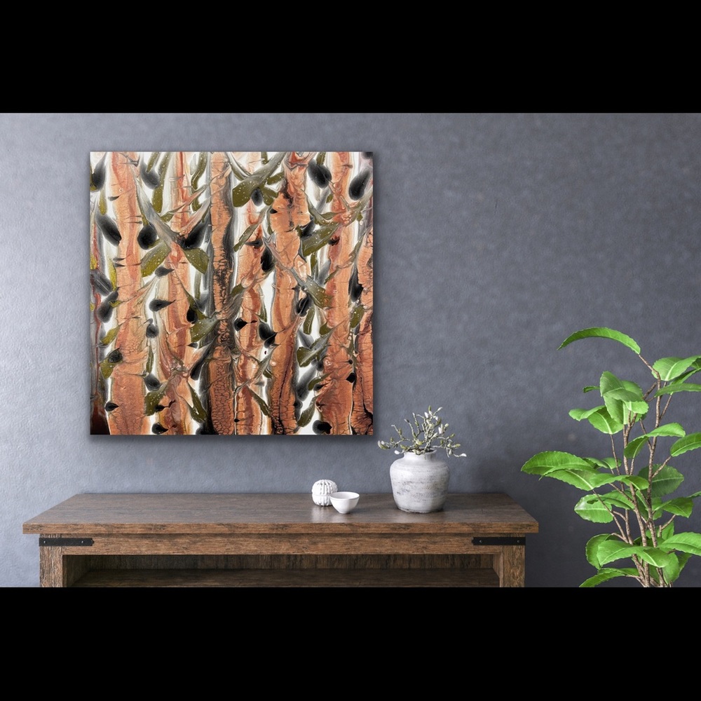 Painting - Fluid Art Original On 14x14 Canvas - TREES